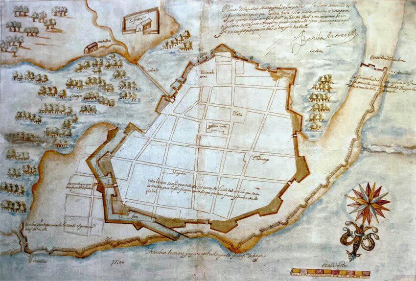 Original drawings by Battista Antonelli from 1594, map of the city of Cartagena de Indias and its fortifications (Portal de Archivos Españoles, 1671)